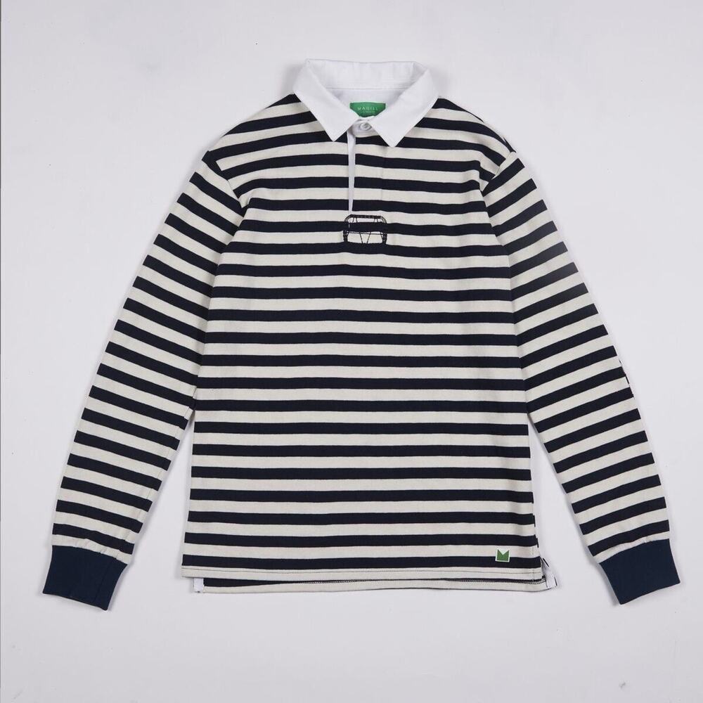 Magill Rugby Polo Shirt White Navy Blue Stripe Collared Women’s Size L Unisex